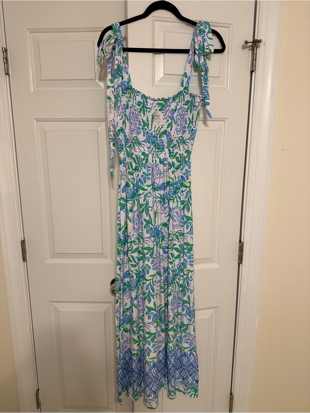 Lilly Pulitzer White Maxi Dress with Blue & Green Floral Print